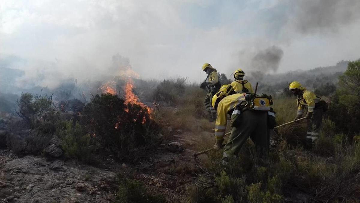 Efectivos del Plan Infomur trabajan en la extinción de un incendio hace unos años.