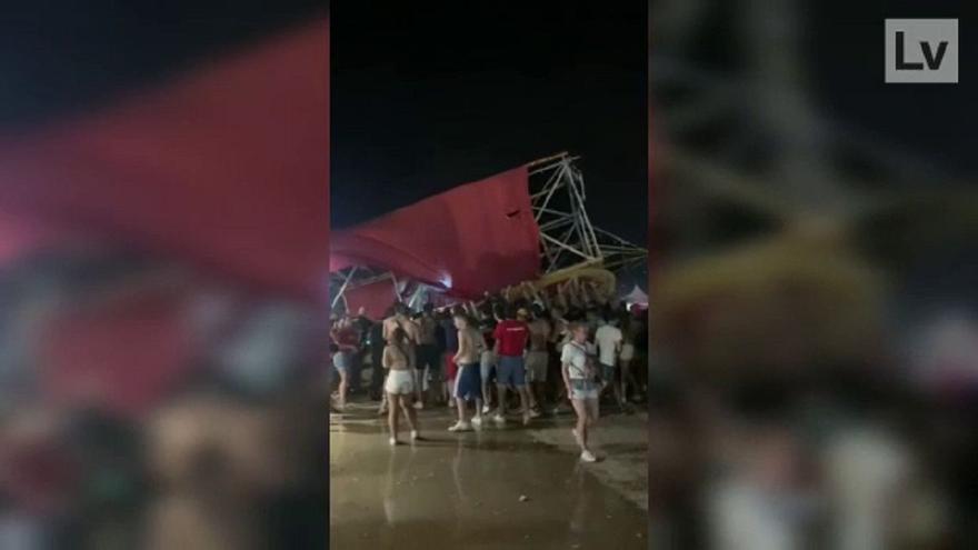 VÍDEO | El momento en el que cae una de las estructuras del Medusa Festival de Cullera