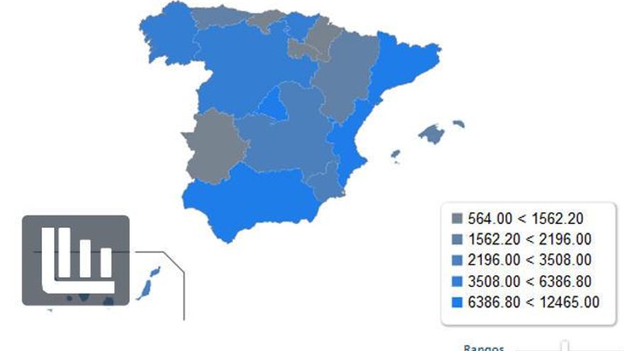 Mapa de la siniestralidad en España.