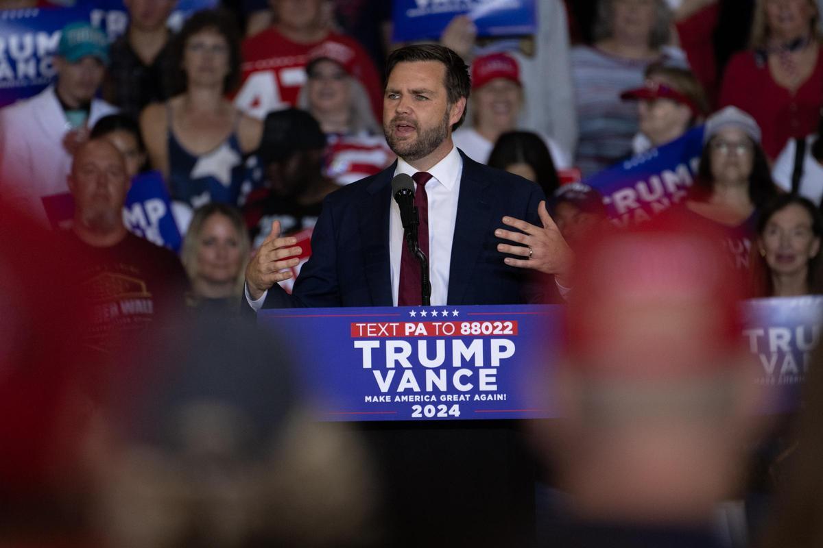 US Senator JD Vance holds campaign rally in Newtown, Pennsylvania