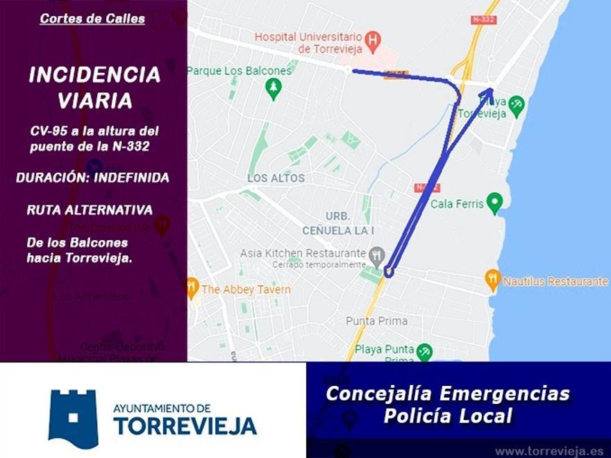 Imagen de la alternativa de acceso desde el sur a Torrevieja, el Hospital Universitario, Los Balcones y la CV-95 desde la N-332