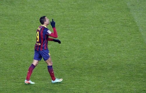 Barcelona's Alexis Sanchez celebrates his goal against Levante during their Spanish King's Cup soccer match at Nou Camp stadium in Barcelona