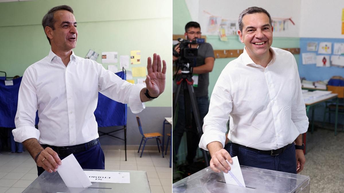 Mitsotakis y Tsipras depositan su voto en las elecciones griegas.