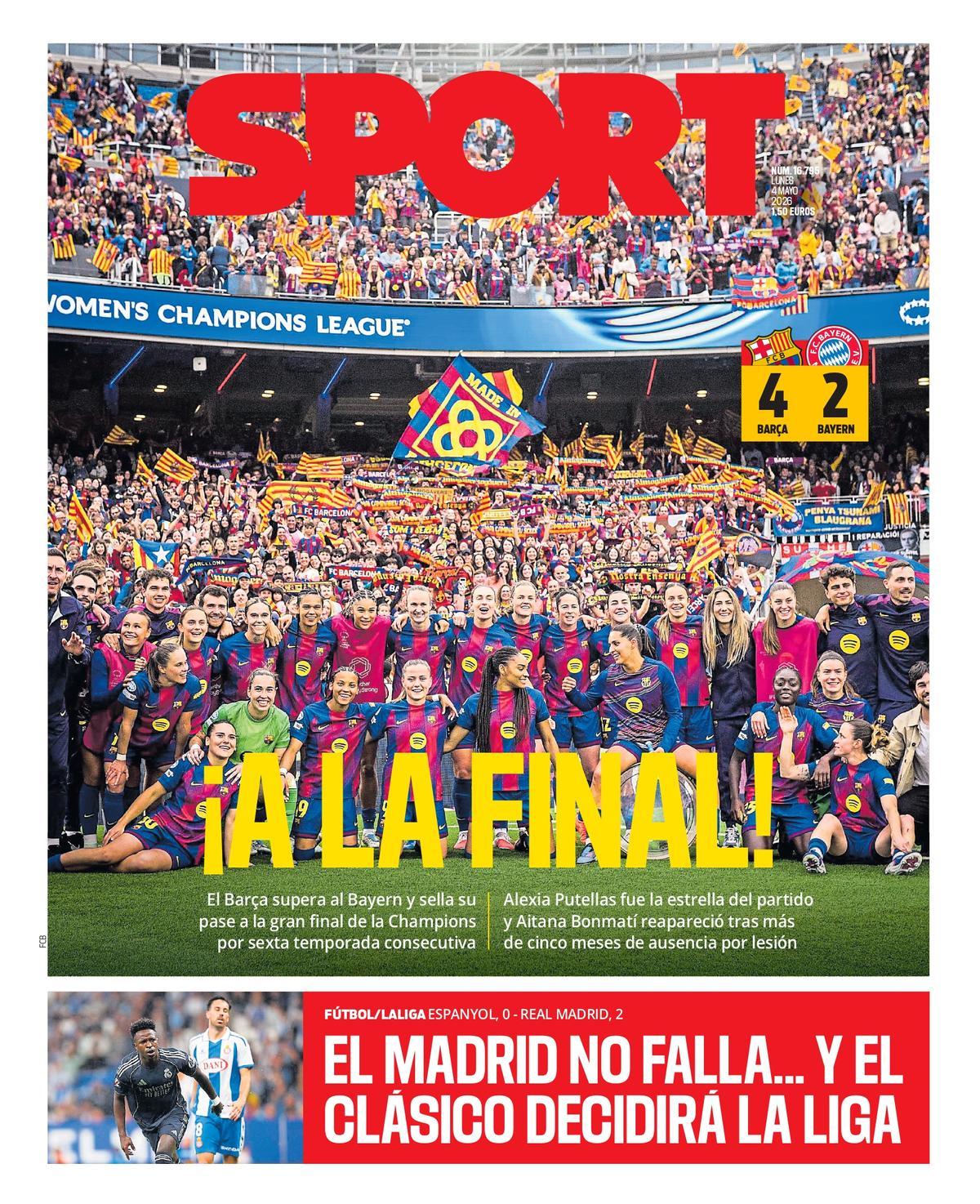Esta es la portada de SPORT de hoy lunes, 4 de mayo de 2026
