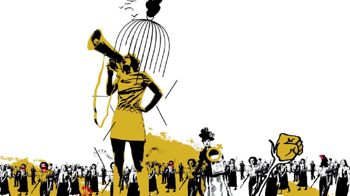 Ilustración sobre el movimiento feminista en España.