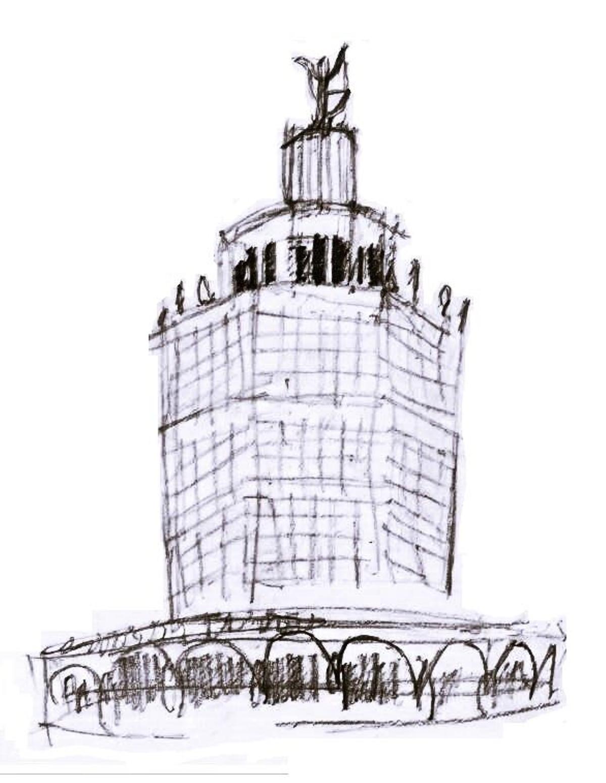 Croquis del proyecto “Torre” de Antonio Tenrerio para el palacete del parque de Santa Margarita
