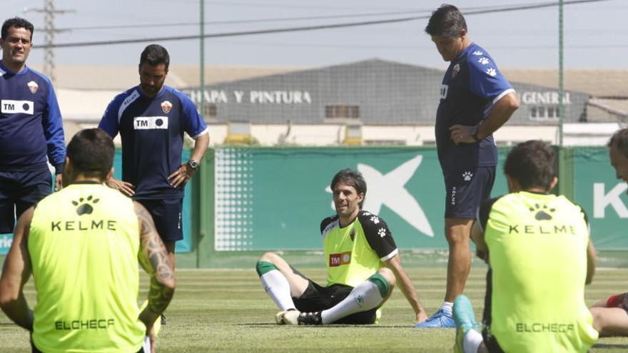 Pelegrín, esta mañana, en el entrenamiento del equipo franjiverde