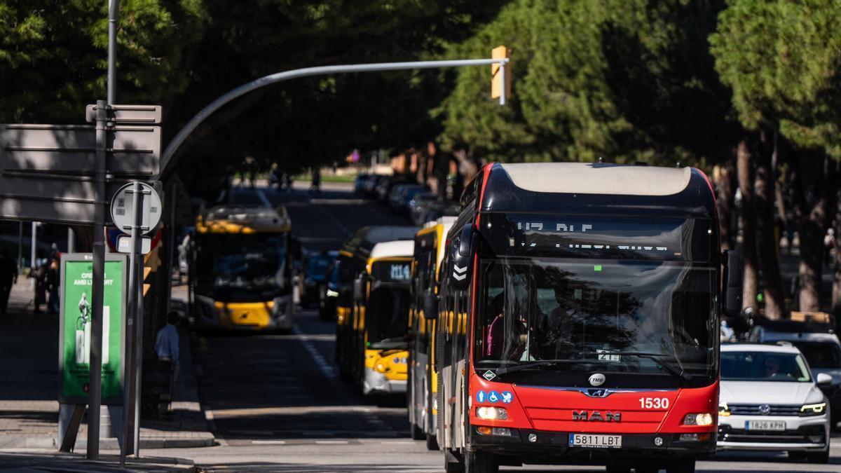 Autobuses circulando por la avenida Diagonal en Barcelona.