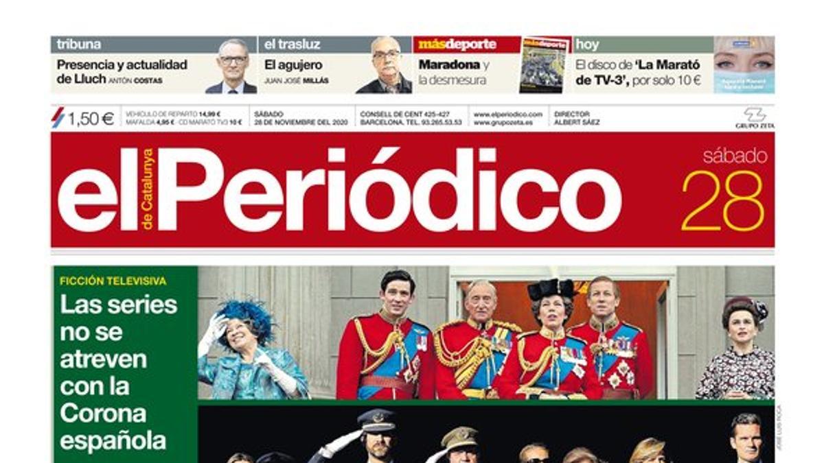 La portada de EL PERIÓDICO del 28 de noviembre del 2020.