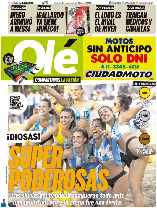 Portada OLÉ domingo 14 de octubre de 2018