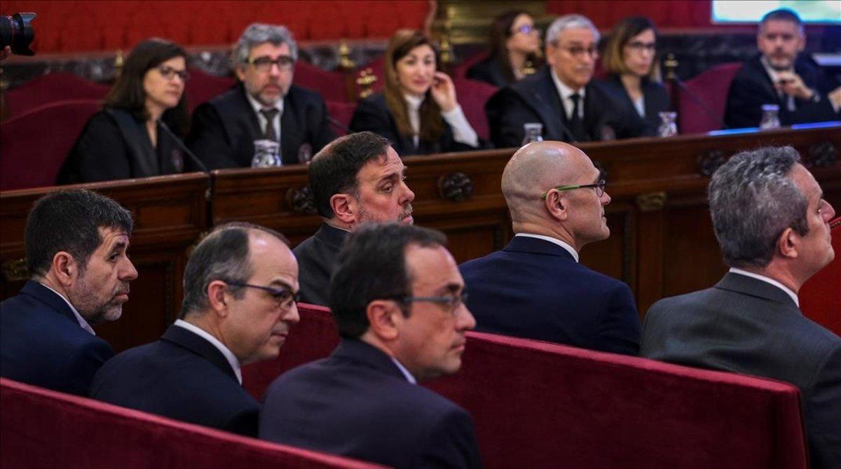Jordi Sànchez, Jordi Turull, Josep Rull i Oriol Junqueras durant el judici del ’procés’ al Tribunal Suprem.