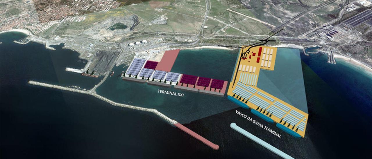 Proyecto de ampliación del puerto de Sines, situado al sur de Lisboa.