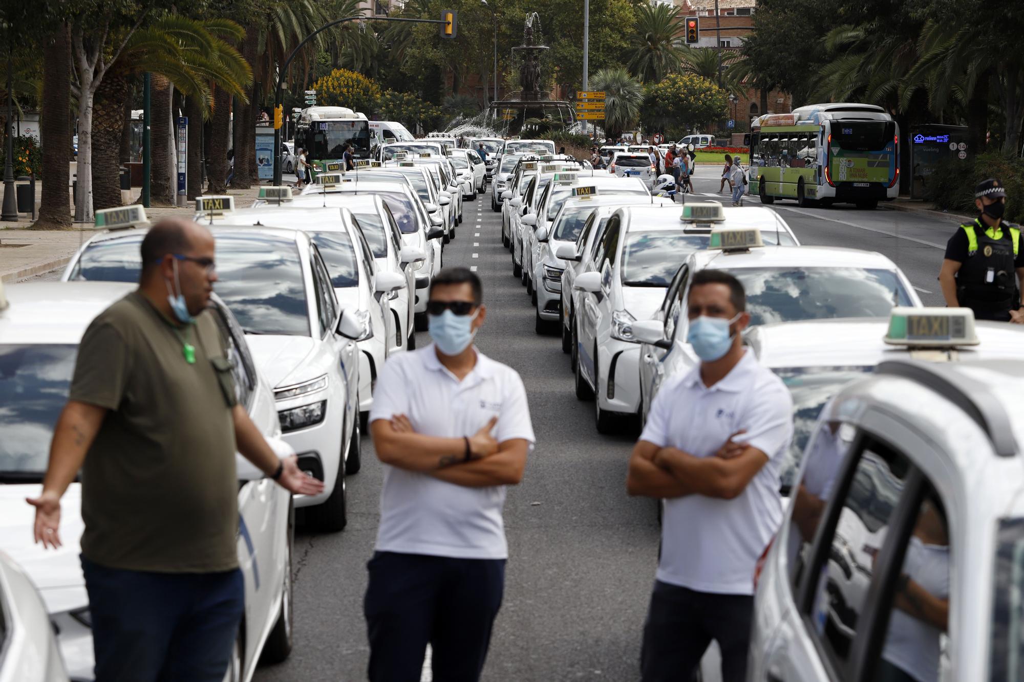 Manifestación del sector del taxi en Málaga contra el intrusismo de las VTC