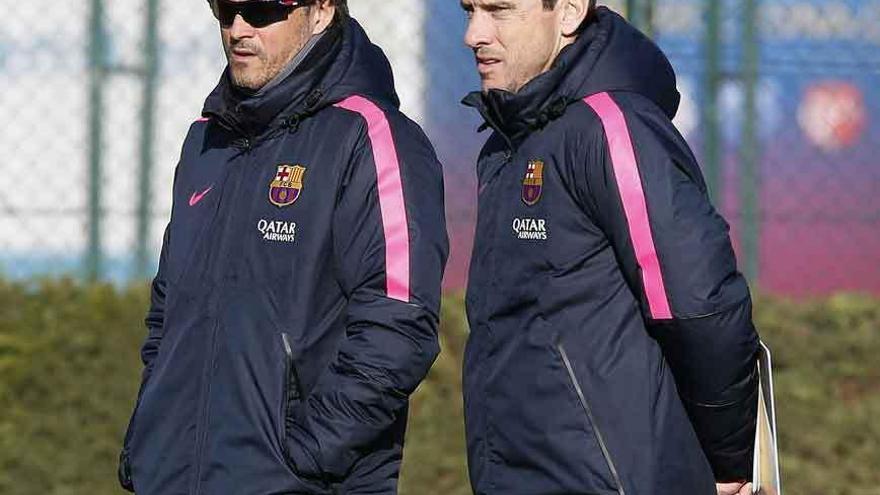 Luis Enrique y su ayudante, en un entrenamiento.