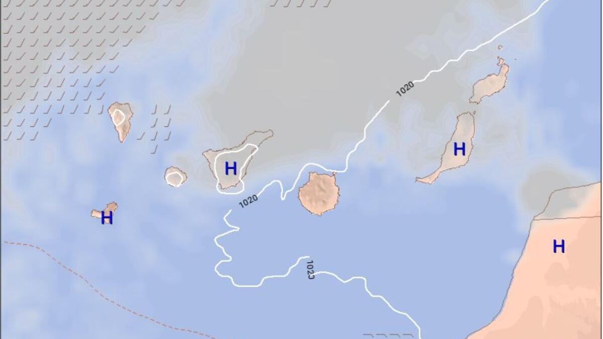 Mapa con la predicción del tiempo para hoy en Tenerife.