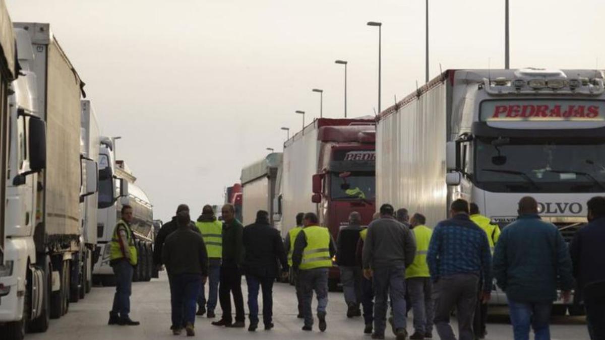 Camiones detenidos, ayer, en Córdoba.