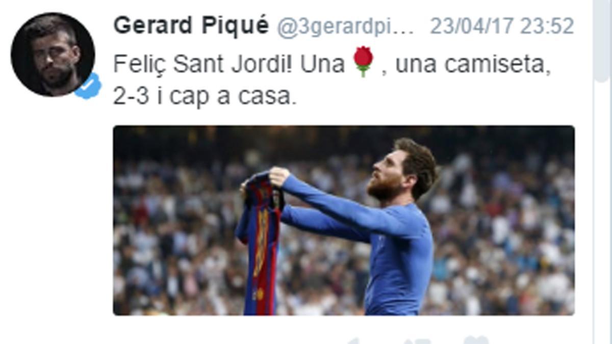 El tuit de Piqué celebrando la victoria en el Bernabéu