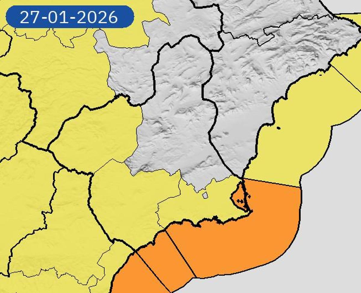 Mapa de alerta meteorológica el 27 de enero