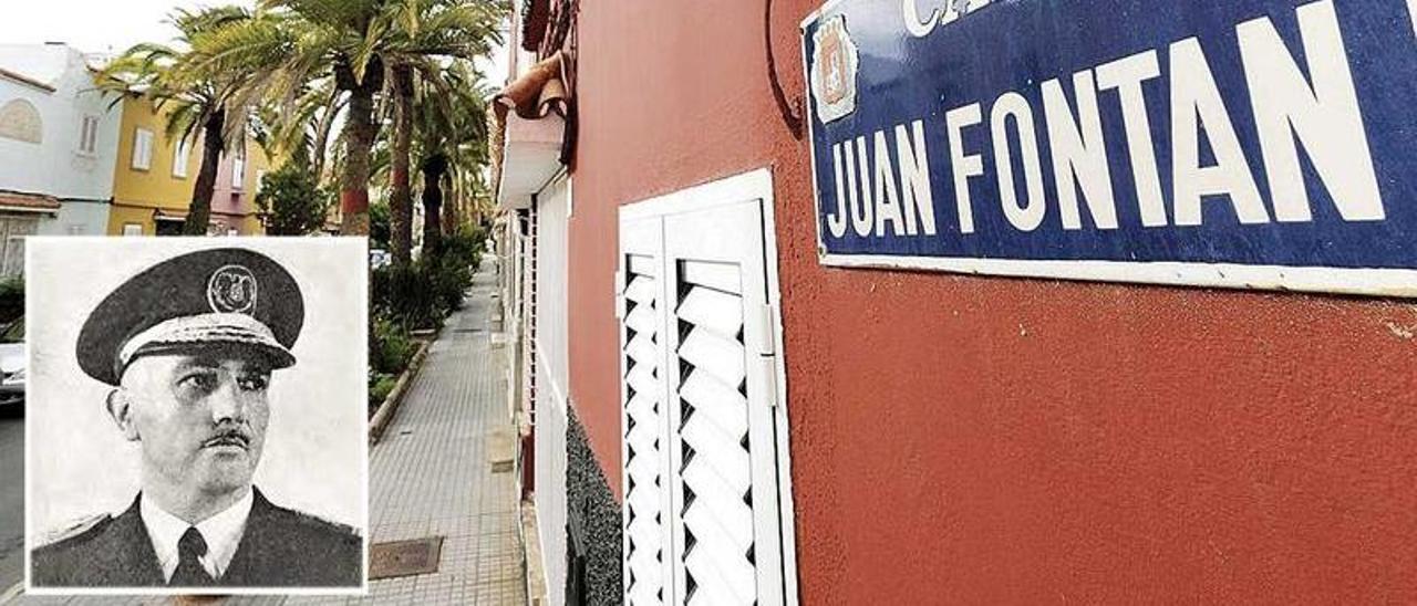 Fotografía de Juan Fontán y Lobé y vista general de la calle dedicada al golpista en Las Palmas.