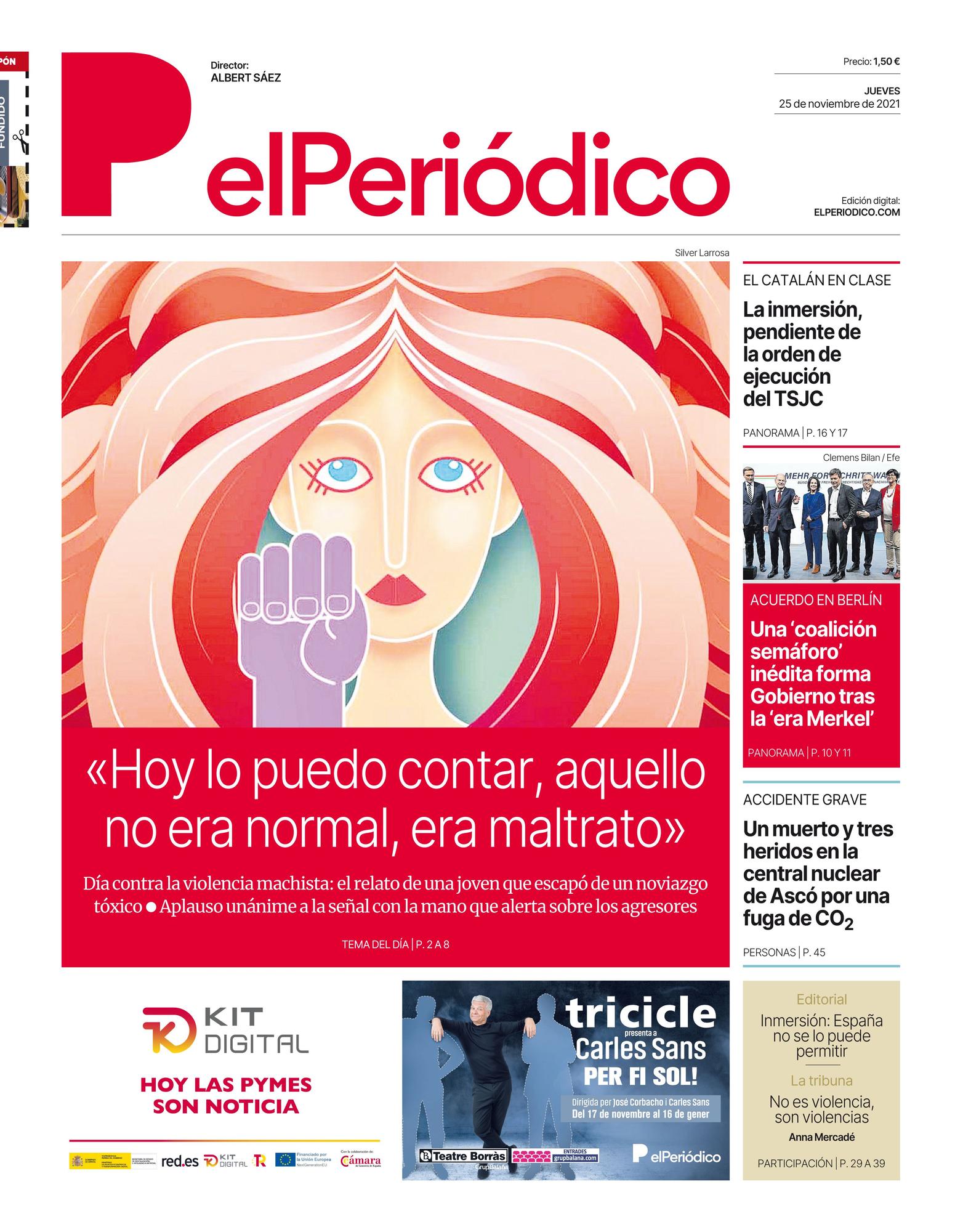 La portada de EL PERIÓDICO del 25 de noviembre de 2021