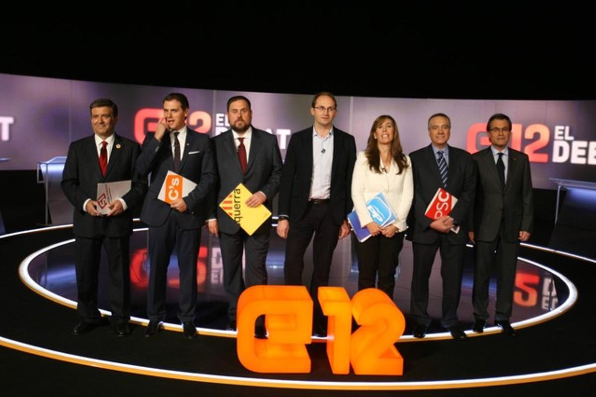 Els candidats catalans, moments abans de començar el debat a TV-3.