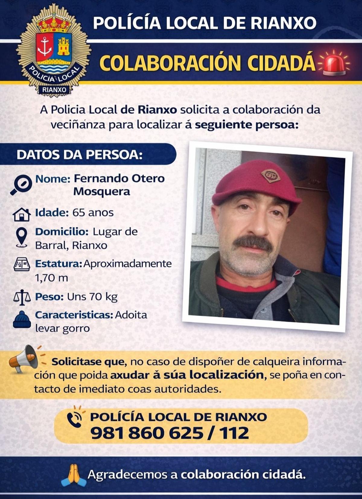 Cartel distribuido por la Policía Local de Rianxo.