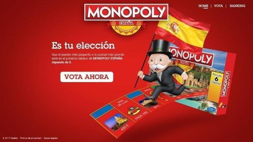 La página web de votación de Monopoly