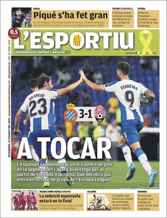 Portada de lEsportiu del 23 del agosto de 2019