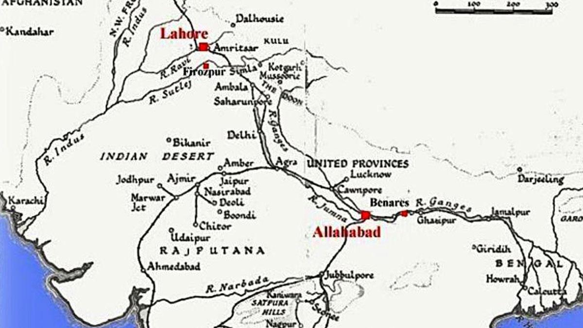 Mapa con las rutas de viaje de Kipling.
