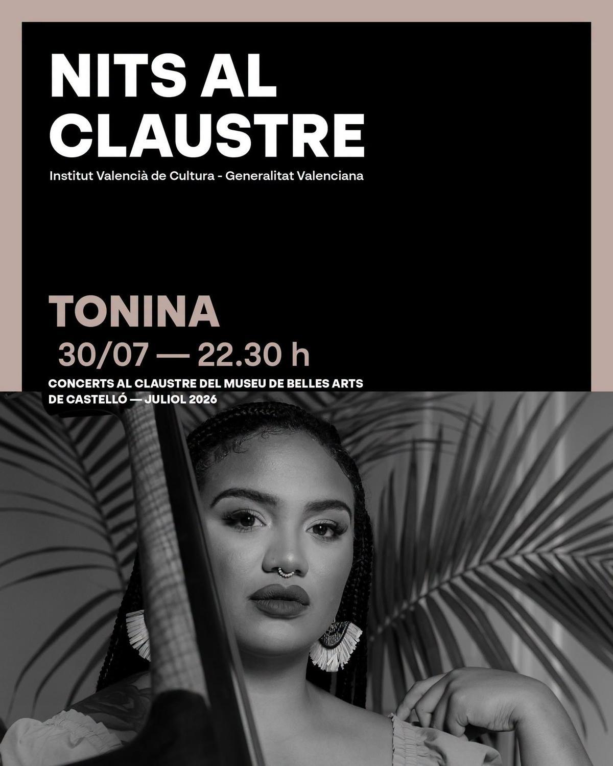 Cartel del concierto de Tonina en las 'Nits al claustre'.