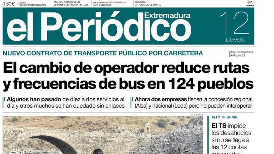 Esta es la portada de EL PERIÓDICO EXTREMADURA correspondiente al día 12 de septiembre del 2019