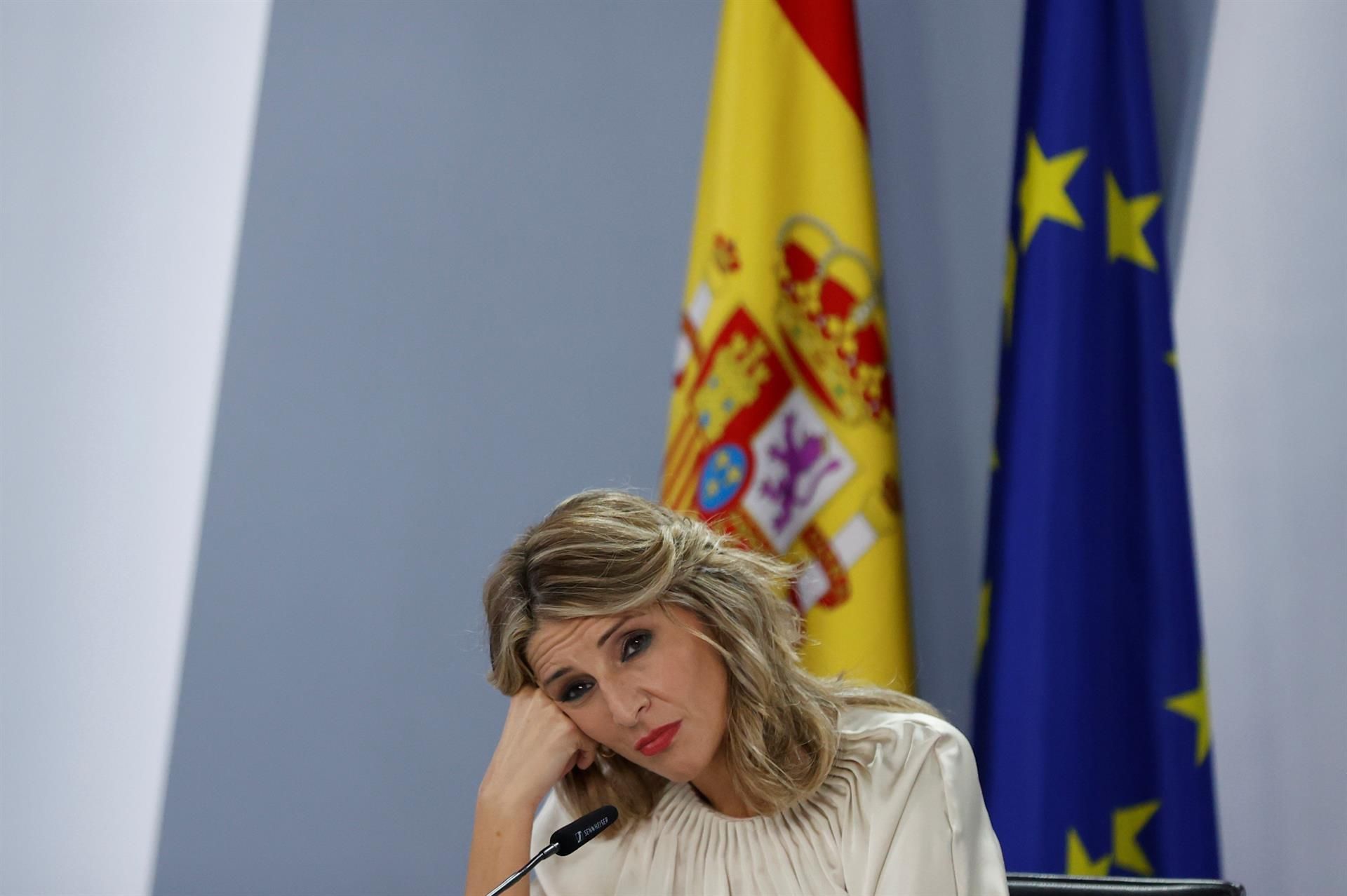 Yolanda Díaz, en rueda de prensa en Moncloa.