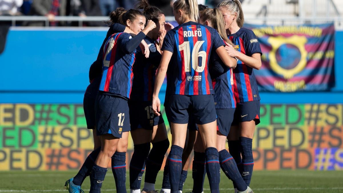 Las jugadoras del Barça celebrando un gol