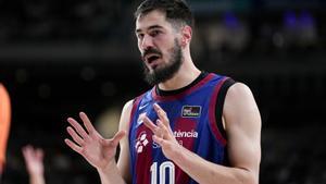 Nikola Kalinic of FC Barcelona gestures during the spanish league, Liga ACB Endesa Semifinal 2, basketball match played between Real Madrid and FC Barcelona at Wizink Center on May 31, 2024 in Madrid, Spain.