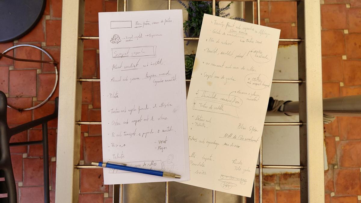 Notas manuscritas de Jordi Vilà para el menú de Alkimia.