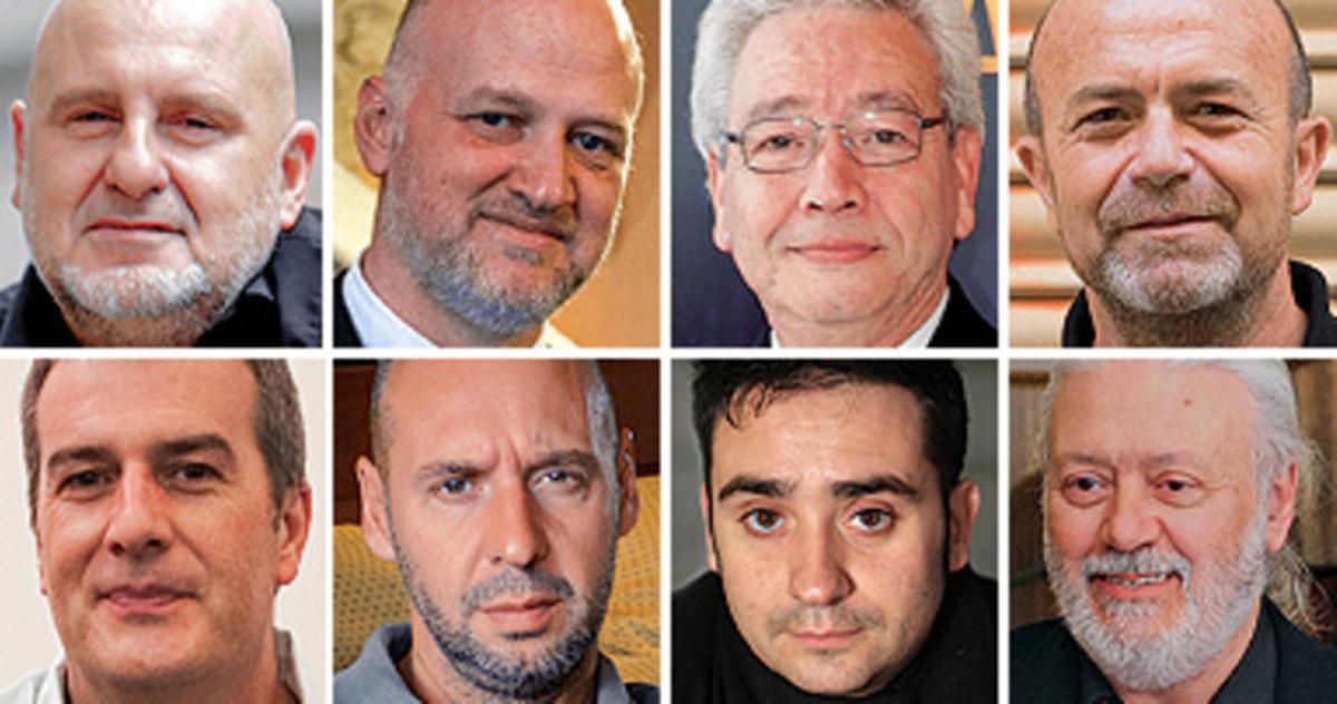 D’esquerra a dreta i de dalt a baix: Antón Reixa, SGAE; Joan Oller, Palau de la Música; Daniel Martínez, Focus; Lluís Cabrera, Taller de Músics; Ricard Robles, Sónar; Jaume Balagueró, director de cine; José Antonio Bayona, director de cine; Mario Gas, director de teatre.