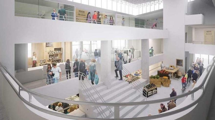 Recreación del interior del mercado de Santa Lucía, según el anteproyecto de Gallego Jorreto.