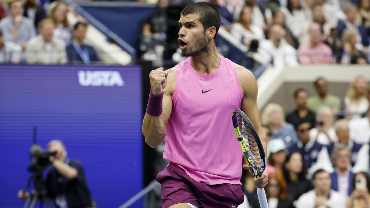 Alcaraz durante la final ante Sinner