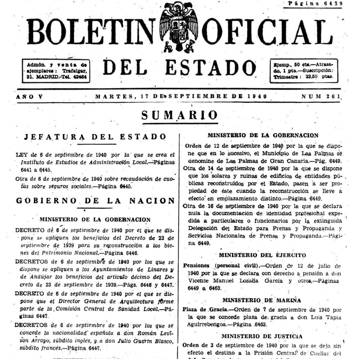 Fragmento del BOE donde se oficializó el cambio de nombre de Las Palmas.