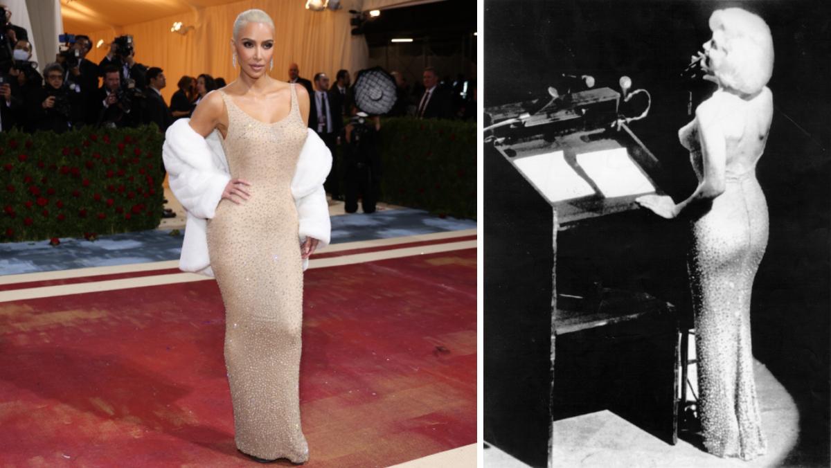 Kim Kardashian, en la Met gala 2022, con el vestido que lució Marilyn cuando le cantó 'Happy Birthday' a JFK en el Madison Square Garden, el 19 de mayo de 1962.