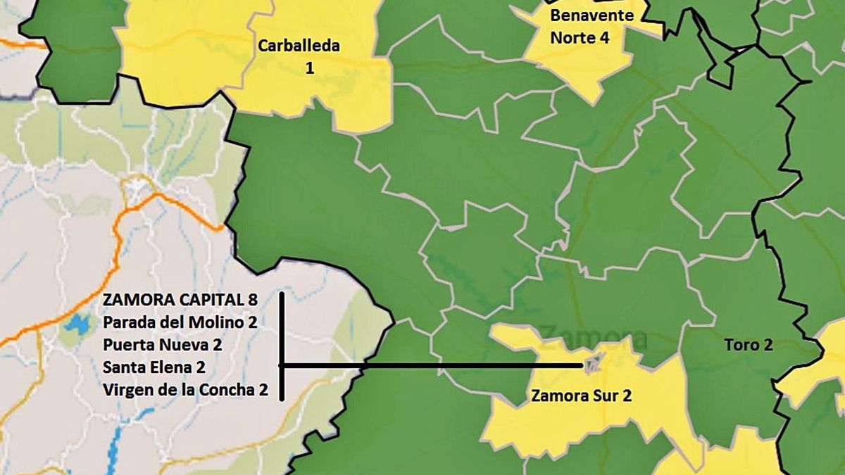 Mapa de situación de casos positivos en las zonas básicas de salud. | Fuente: JCyL y elaboración propia