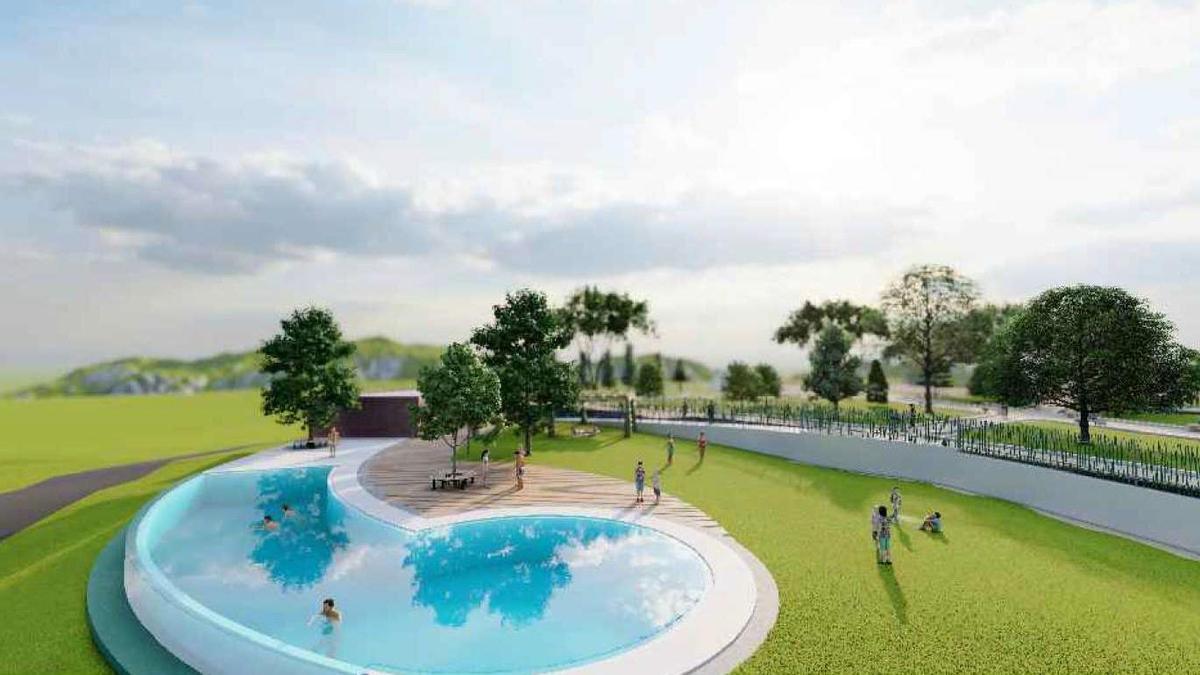 Recreación infográfica del área de ocio, con piscina incluida, que el Concello de Ourense construirá en Covadonga.