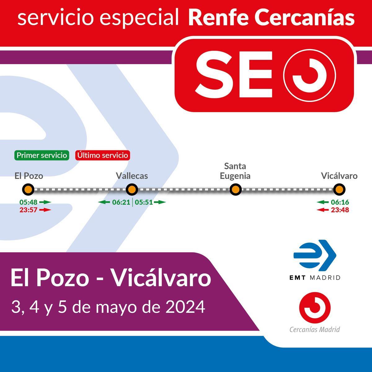 Servicio especial de autobuses entre El Pozo y Vicálvaro los días 3, 4 y 5 de mayo.