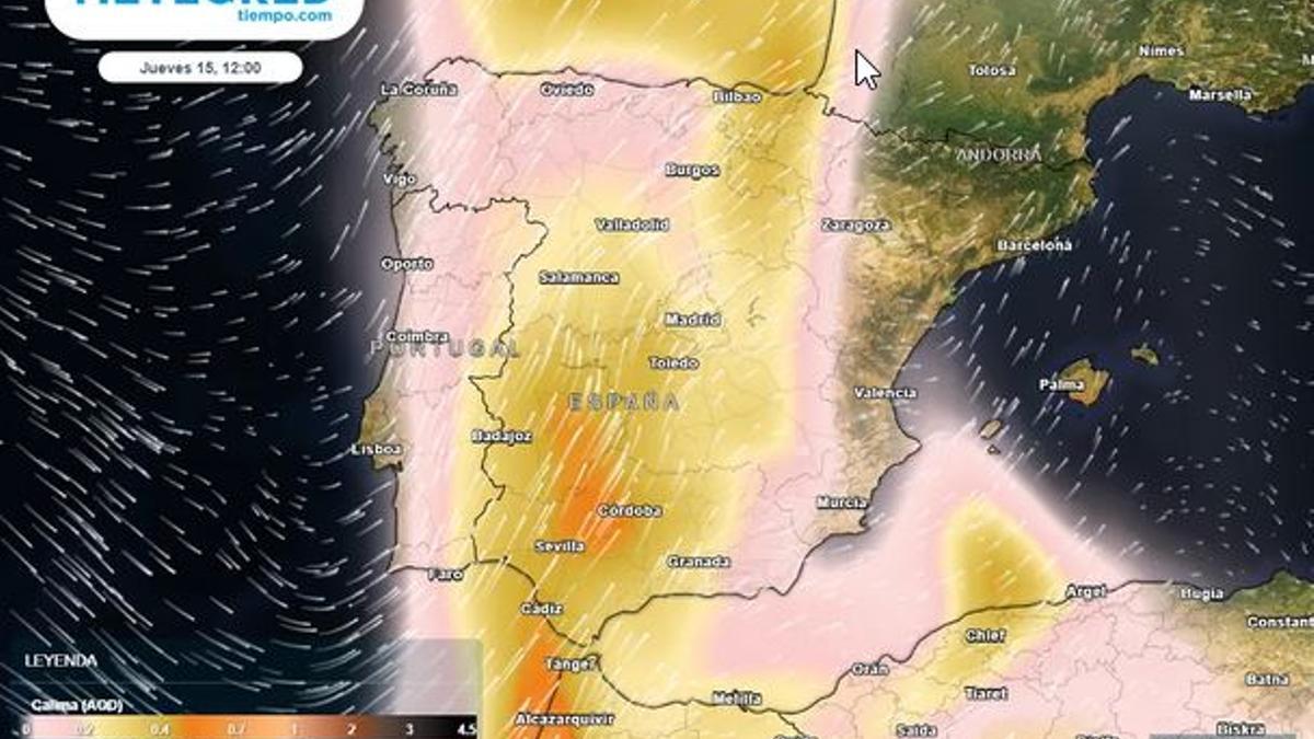 La calima llegará el jueves mezclada con lluvia a Málaga.