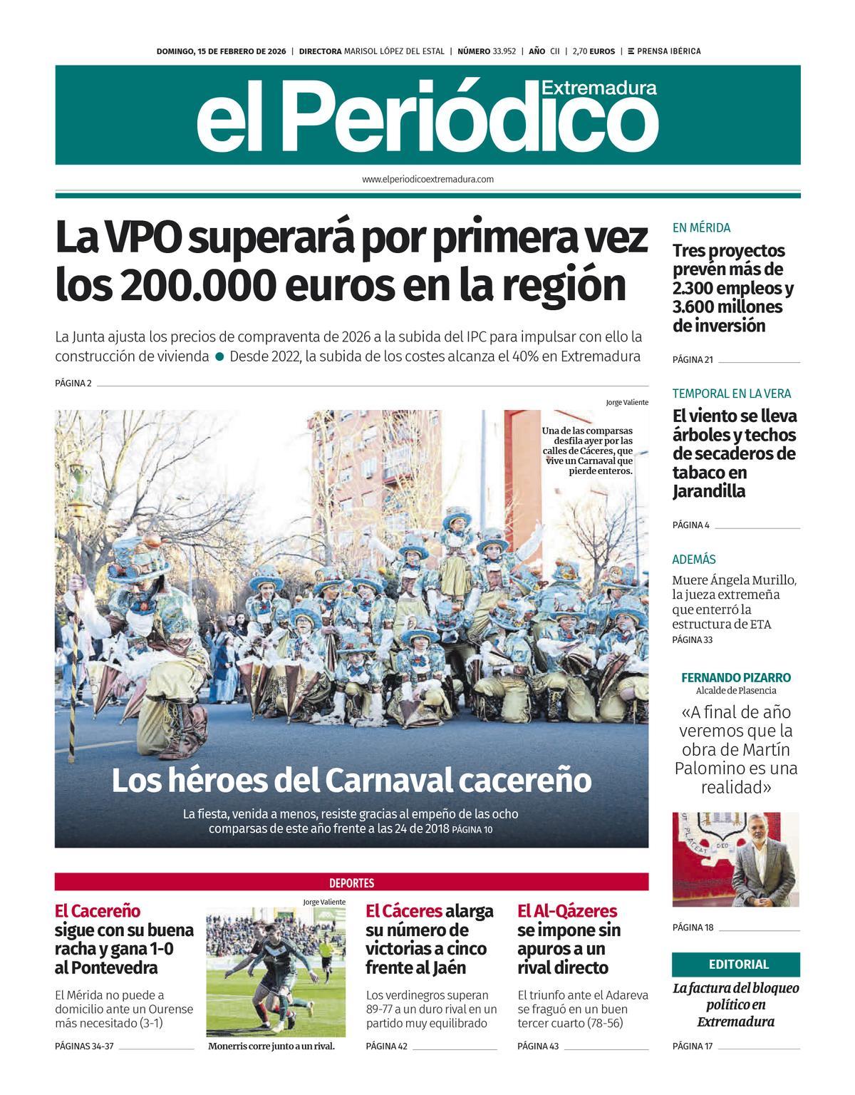 Consulta la portada correspondiente al día 15 de febrero de 2026