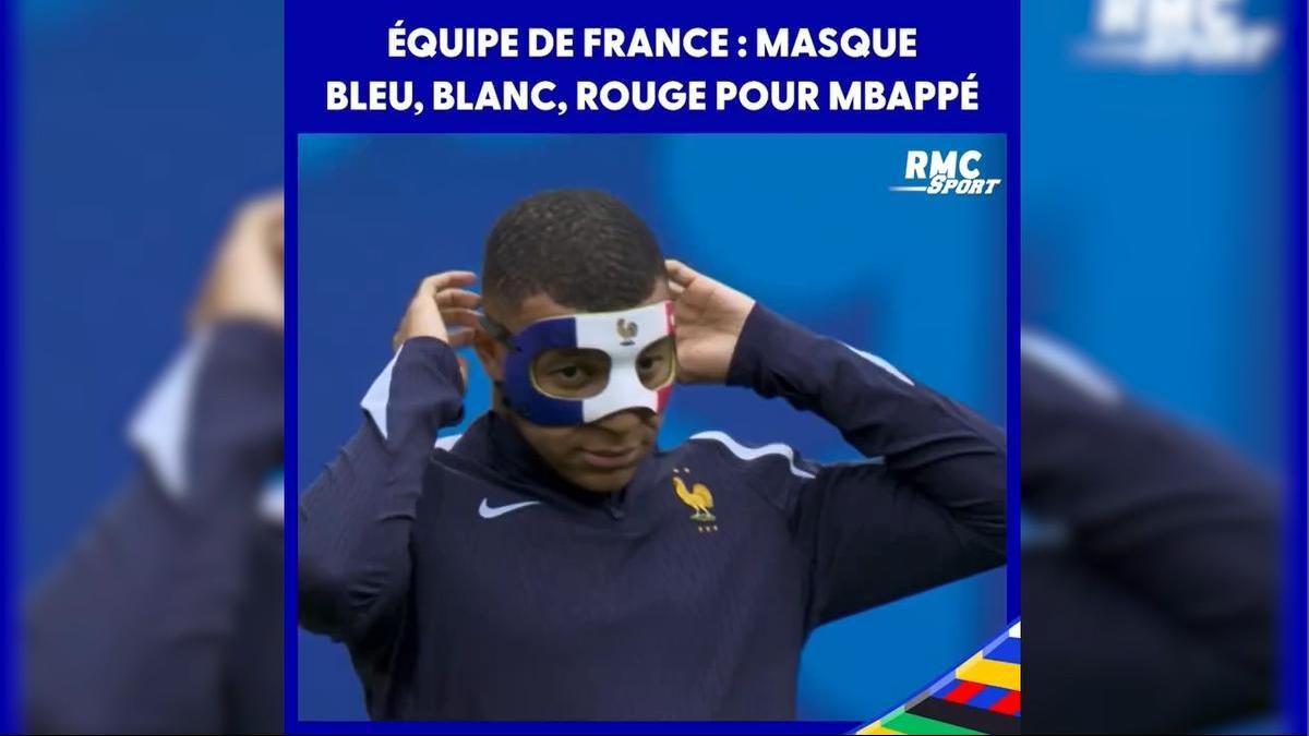 Mbappé entrenando con una mascarilla con los colores de Francia
