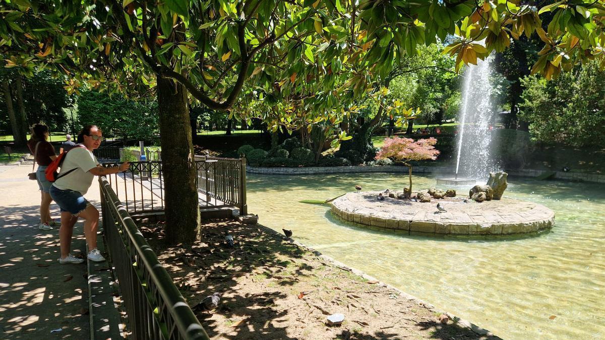 Turistas asomados este viernes al estanque de los patos del Campo San Francisco.