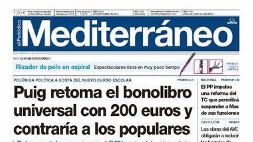 El bonolibro universal de Puig, hoy en la portada de Mediterráneo