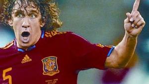 Carles Puyol, durant la semifinal contra Alemanya dimecres.