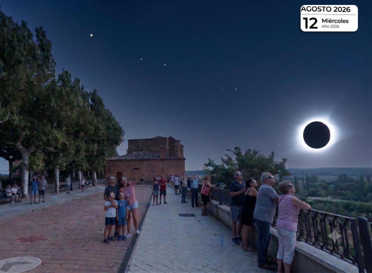 Imagen realizada con IA sobre el eclipse previsto, visto desde La Mota.